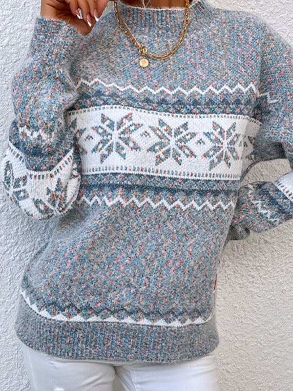 Snowflake Jacquard Mock Neck Sweaters