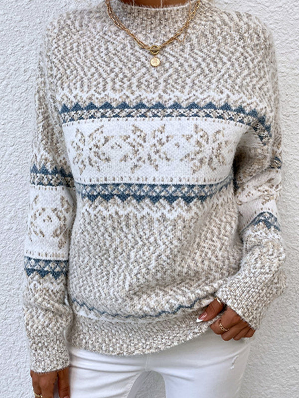Snowflake Jacquard Mock Neck Sweaters