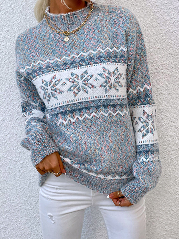 Snowflake Jacquard Mock Neck Sweaters