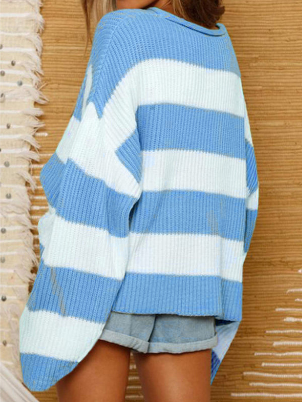 Casual Rib Stripe Baggy Knit Sweater