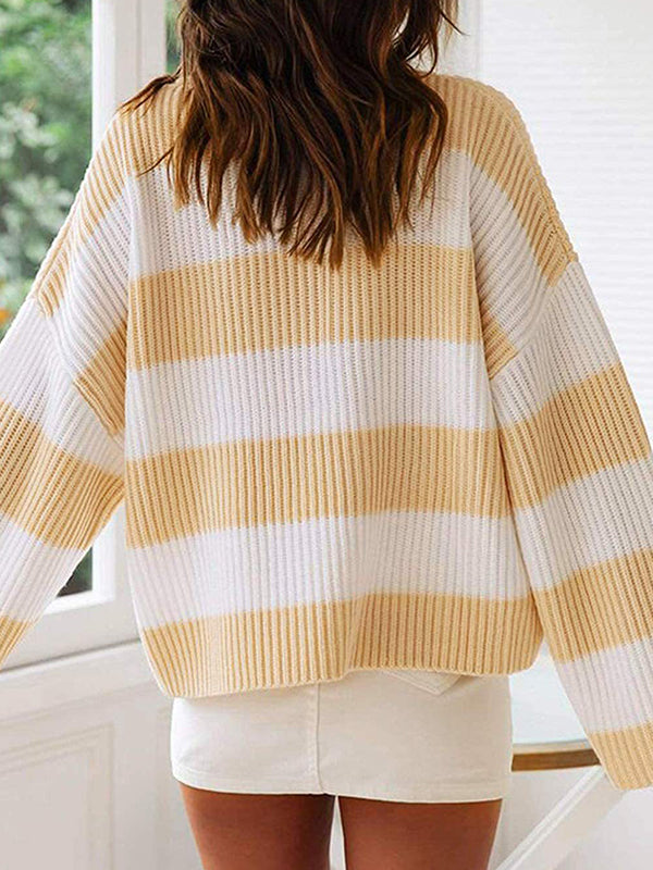 Casual Rib Stripe Baggy Knit Sweater
