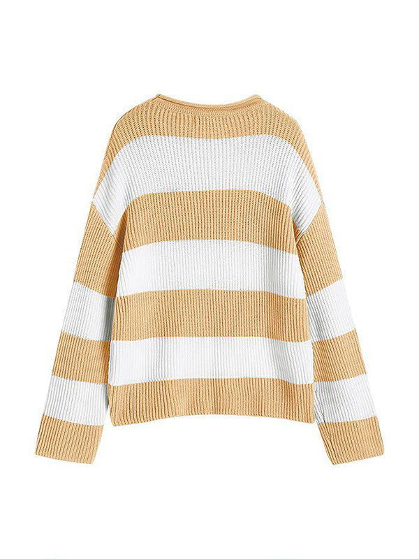 Casual Rib Stripe Baggy Knit Sweater