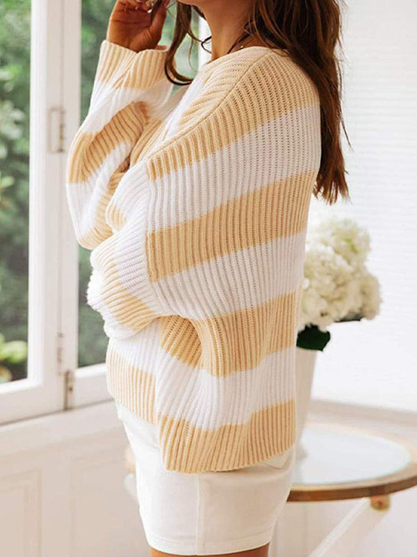 Casual Rib Stripe Baggy Knit Sweater