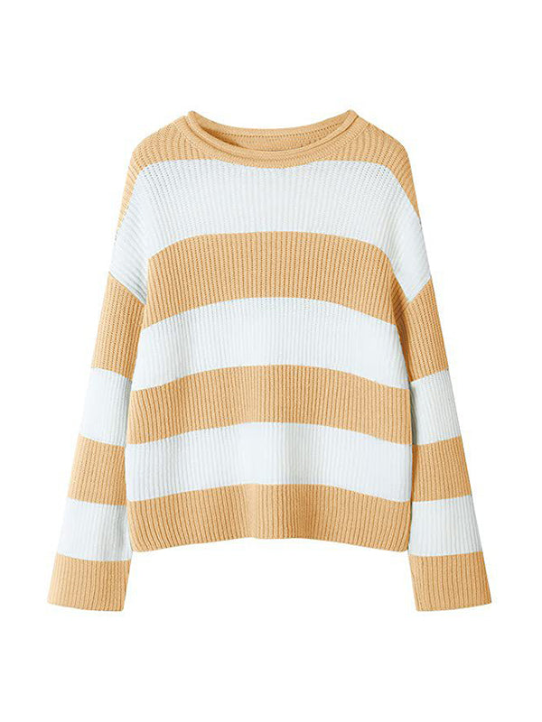 Casual Rib Stripe Baggy Knit Sweater
