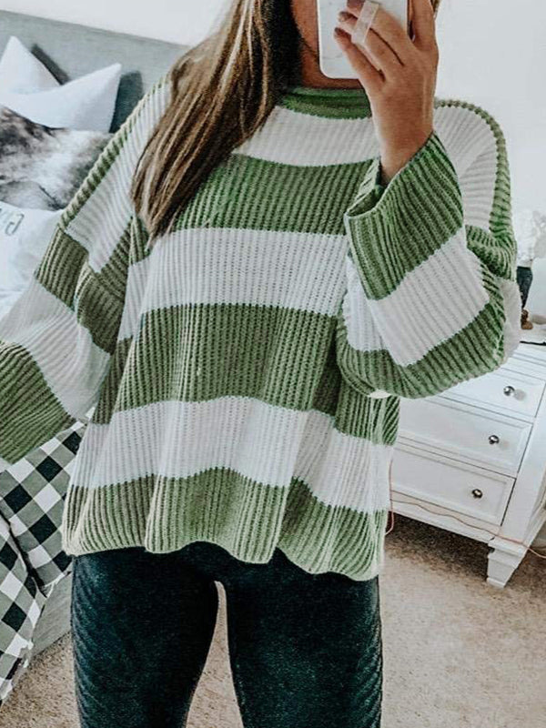 Casual Rib Stripe Baggy Knit Sweater
