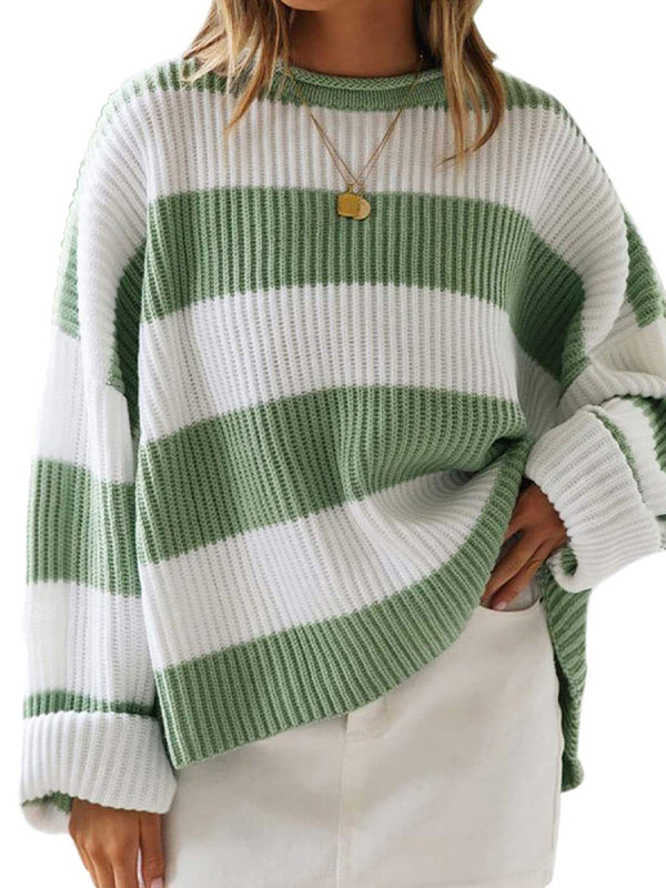Casual Rib Stripe Baggy Knit Sweater