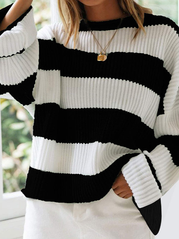 Casual Rib Stripe Baggy Knit Sweater