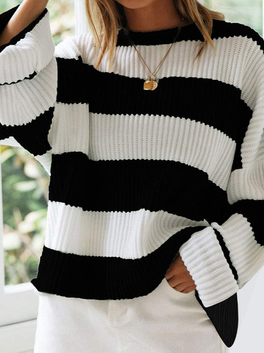 Casual Rib Stripe Baggy Knit Sweater