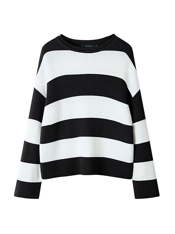 Casual Rib Stripe Baggy Knit Sweater