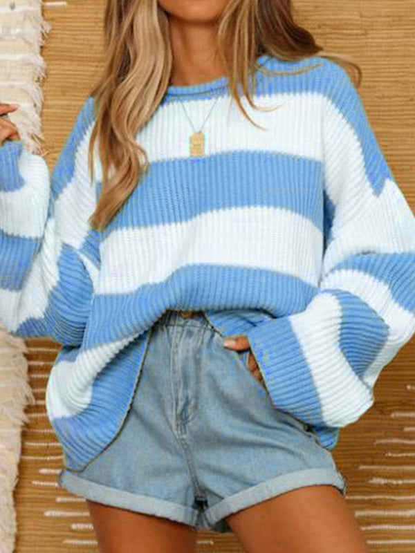 Casual Rib Stripe Baggy Knit Sweater
