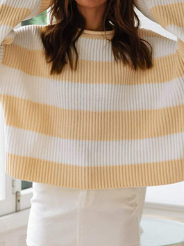 Casual Rib Stripe Baggy Knit Sweater