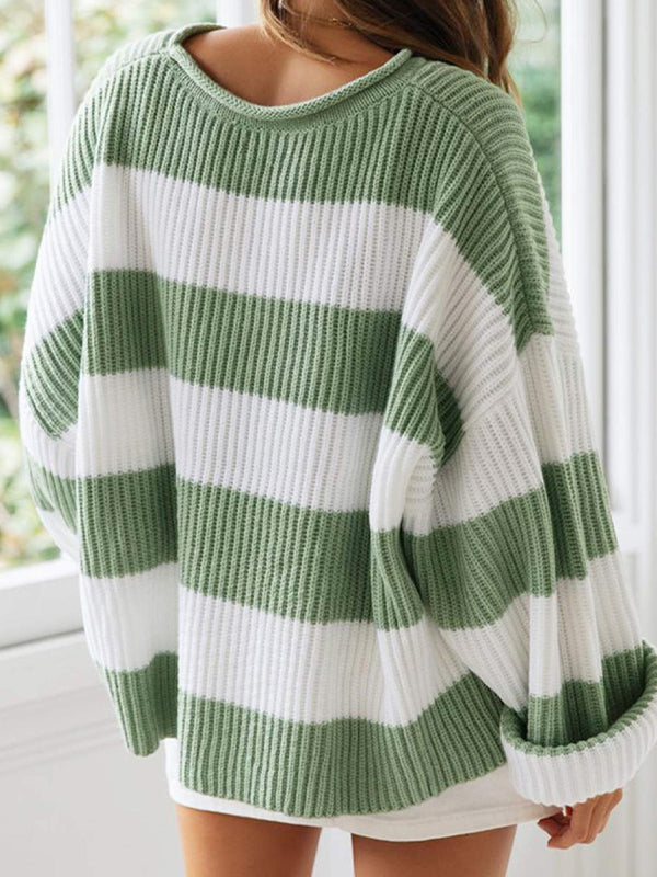 Casual Rib Stripe Baggy Knit Sweater