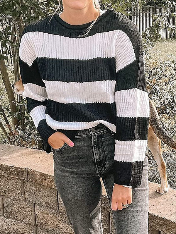 Casual Rib Stripe Baggy Knit Sweater