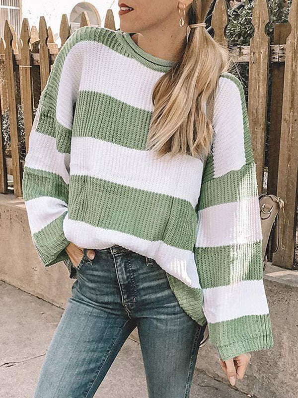 Casual Rib Stripe Baggy Knit Sweater