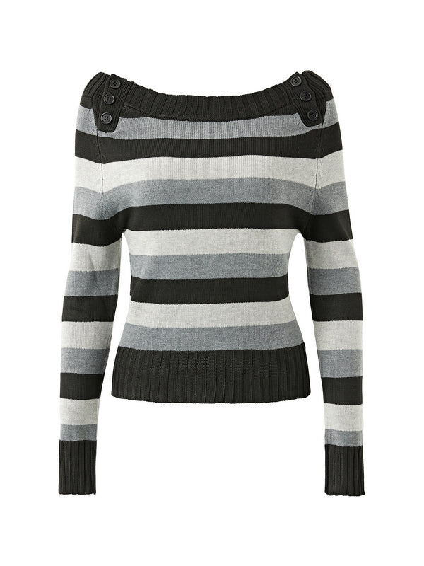 Stripe Button Decor Knit Sweaters