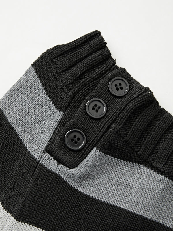 Stripe Button Decor Knit Sweaters