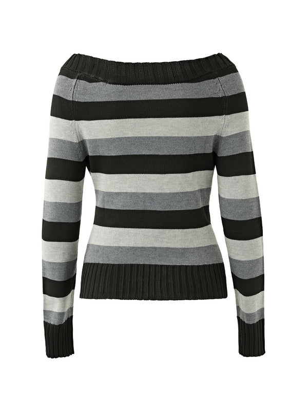Stripe Button Decor Knit Sweaters