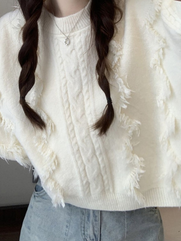 Solid Tassel Cable Knit Sweaters