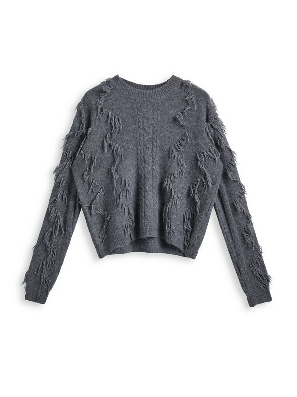 Solid Tassel Cable Knit Sweaters