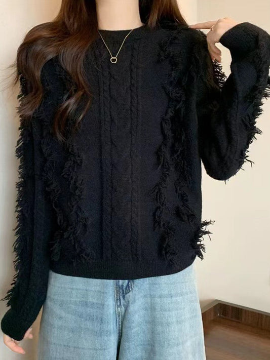 Solid Tassel Cable Knit Sweaters
