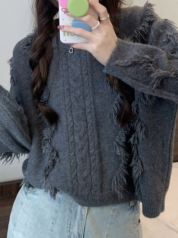 Solid Tassel Cable Knit Sweaters