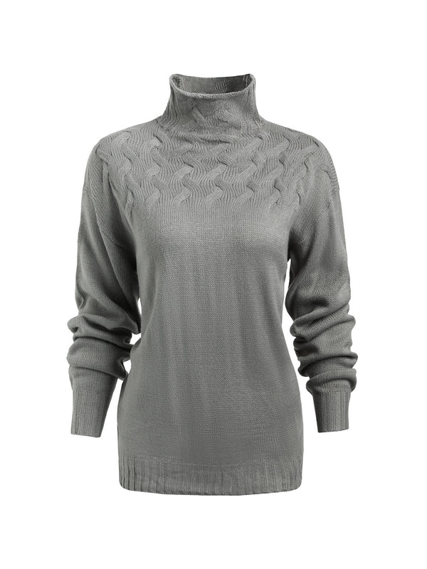 Solid Cable Knit Splice Turtleneck Sweaters