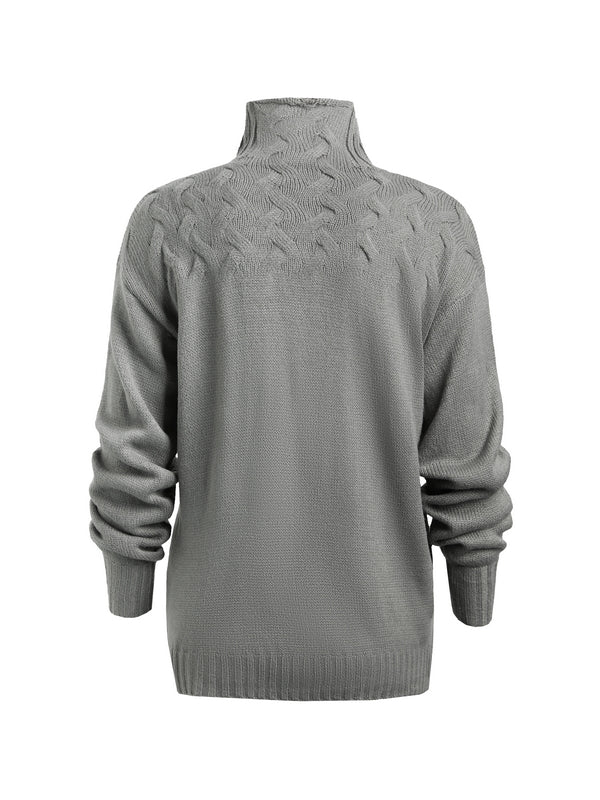 Solid Cable Knit Splice Turtleneck Sweaters