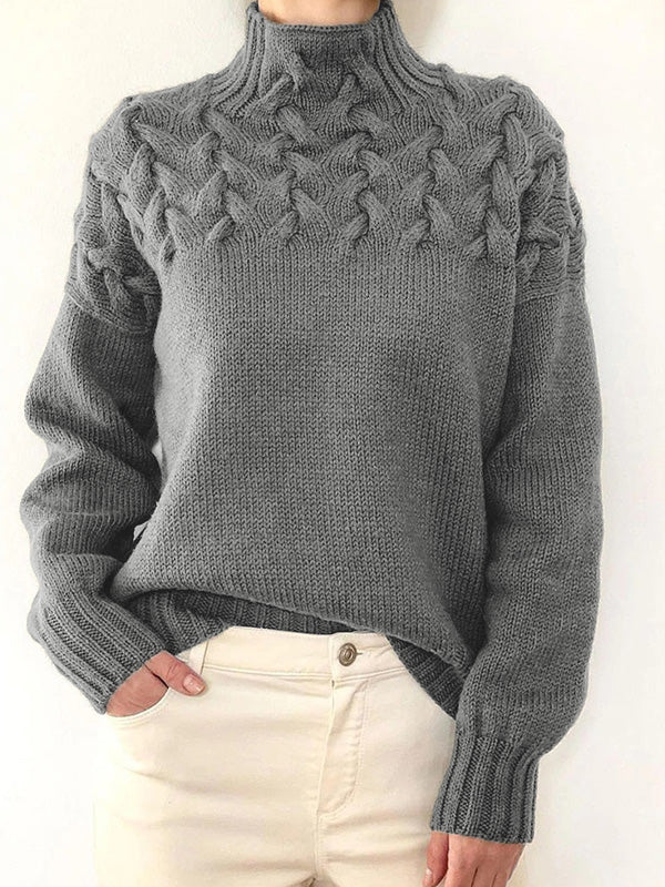Solid Cable Knit Splice Turtleneck Sweaters