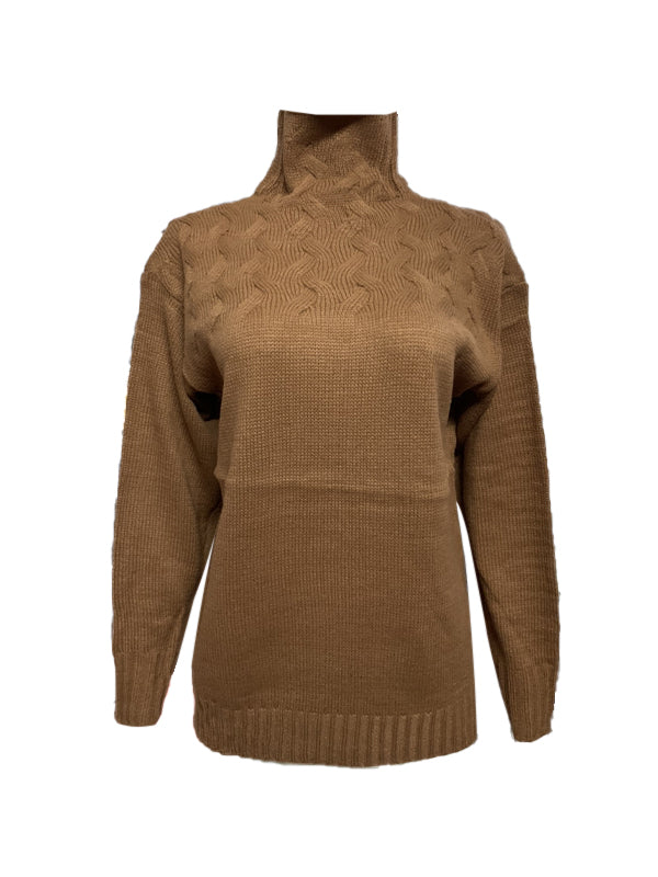 Solid Cable Knit Splice Turtleneck Sweaters