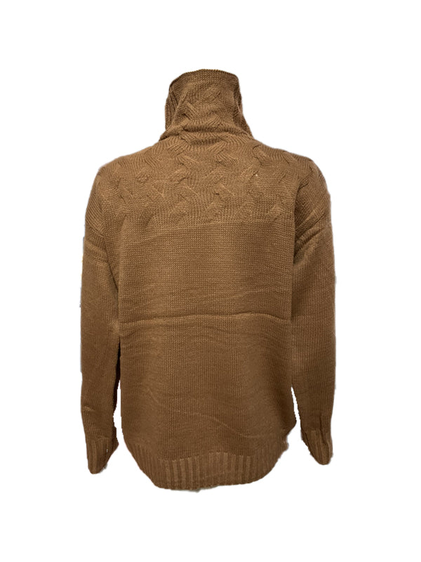 Solid Cable Knit Splice Turtleneck Sweaters