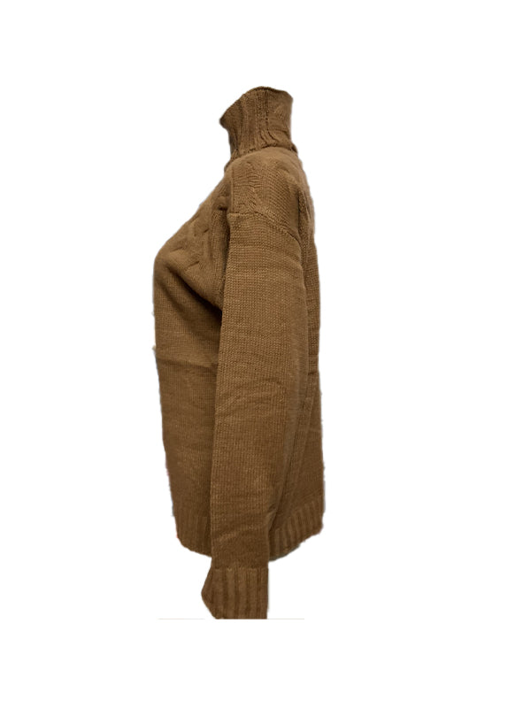 Solid Cable Knit Splice Turtleneck Sweaters