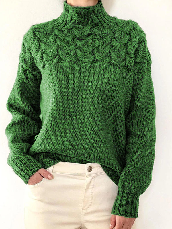 Solid Cable Knit Splice Turtleneck Sweaters