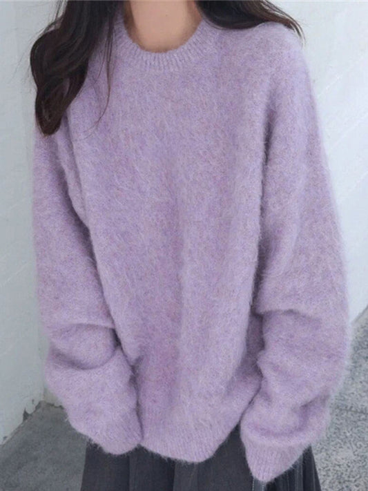 Fuzzy Solid Pullover Sweaters