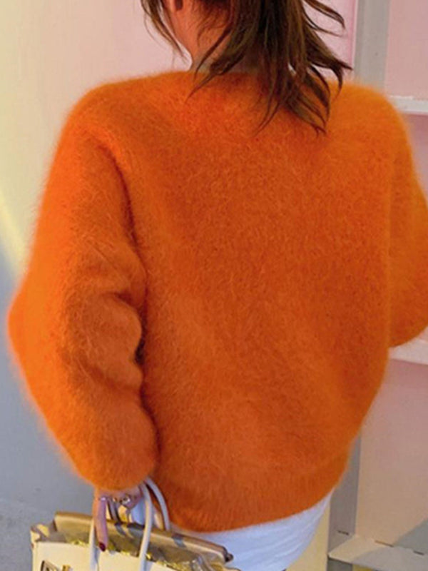 Fuzzy Solid Pullover Sweaters