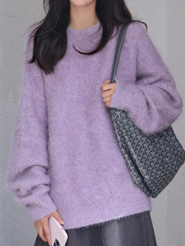 Fuzzy Solid Pullover Sweaters