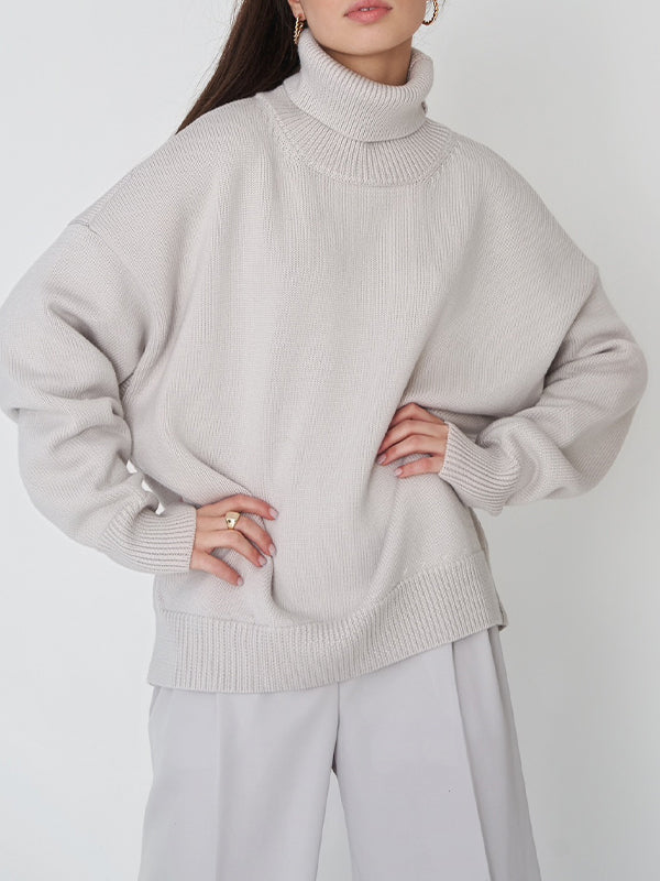 Basic Solid Turtleneck Pullover Knit Sweaters