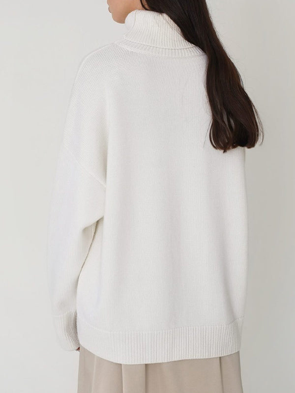 Basic Solid Turtleneck Pullover Knit Sweaters