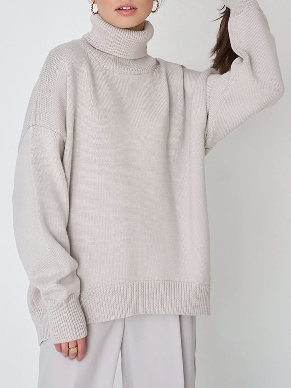 Basic Solid Turtleneck Pullover Knit Sweaters