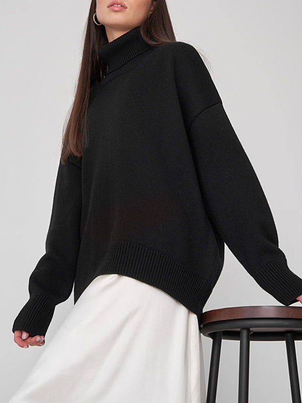 Basic Solid Turtleneck Pullover Knit Sweaters