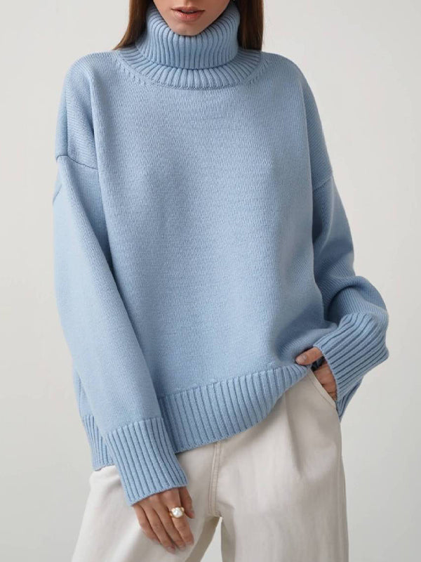 Basic Solid Turtleneck Pullover Knit Sweaters