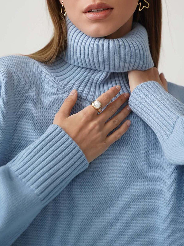 Basic Solid Turtleneck Pullover Knit Sweaters