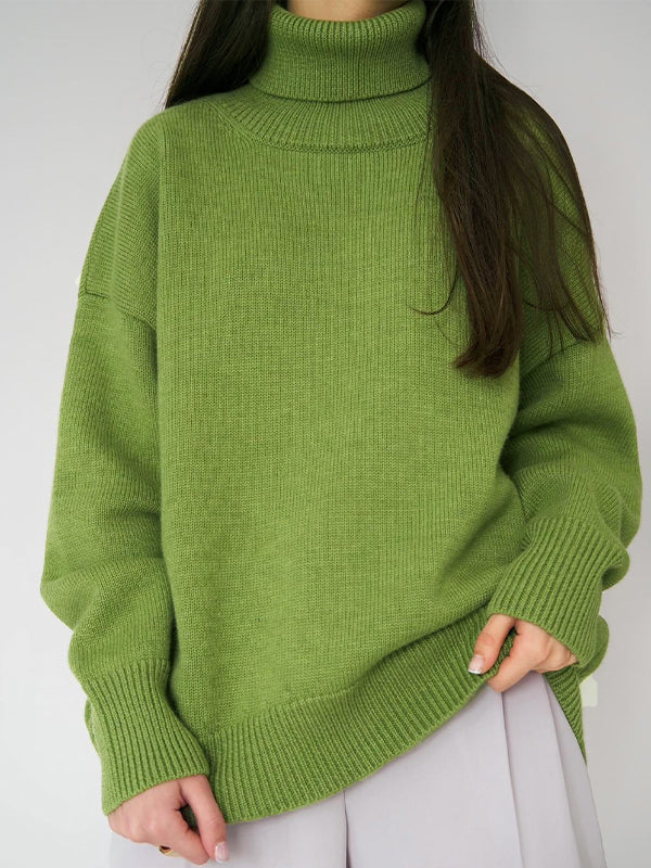 Basic Solid Turtleneck Pullover Knit Sweaters