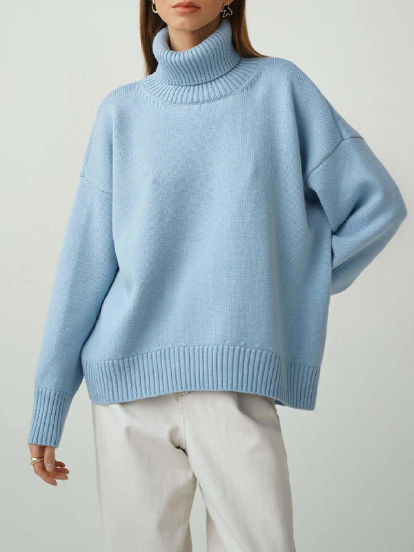 Basic Solid Turtleneck Pullover Knit Sweaters
