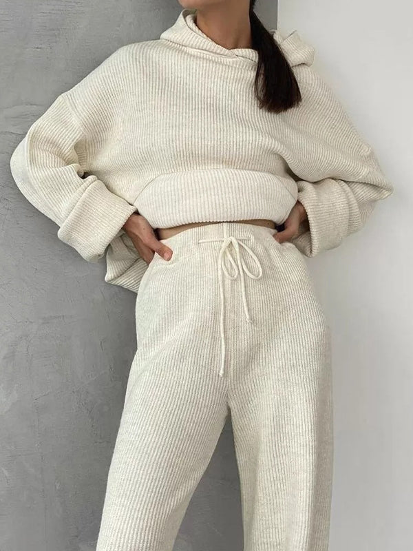 Solid Oversized Hoodie Drawstring Wide Leg Pants Set