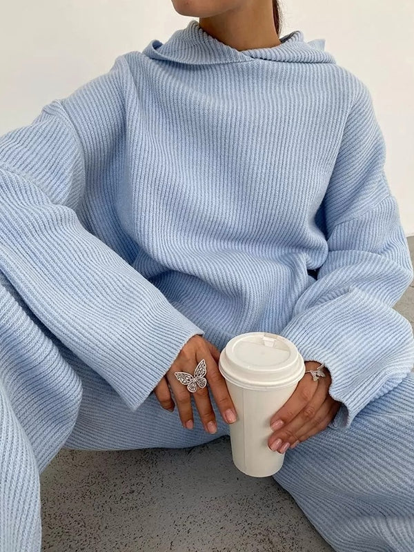 Solid Oversized Hoodie Drawstring Wide Leg Pants Set