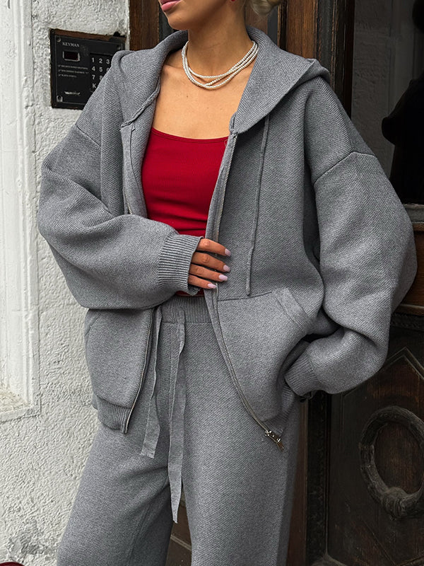 Knitted Hooded Two Piece Sets