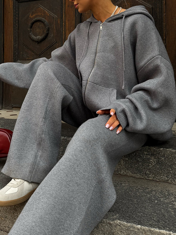 Knitted Hooded Two Piece Sets