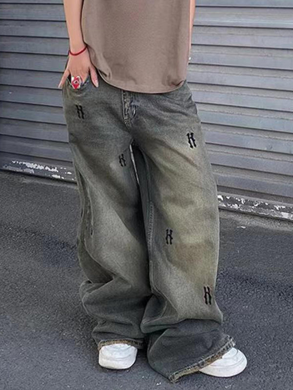 Loose Basic Distressed Print Boyfriend Jeans