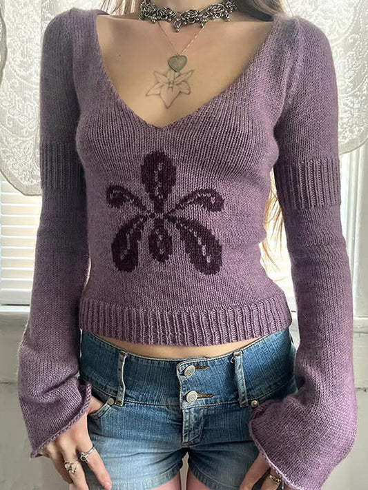 Flower Vintage Round Neck Knitted Sweaters