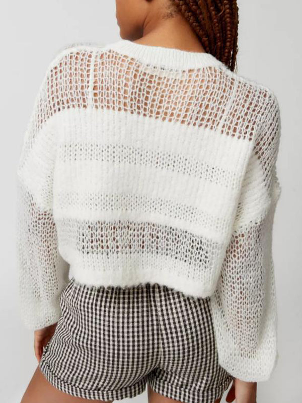Contrast Color Striped Loose Cropped Sweater